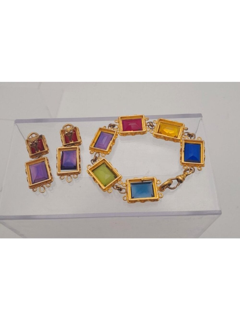 Vintage Mish Tworkowski Jewelry Set Gripoix Set in Gold Tone Bracelet Earrings - Picture 4 of 10
